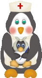 Pingvin-sygeplejerske med syg pingvin-baby
