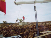 The harbour master of Nazar, Portugal waves goodbye