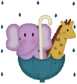 Elefant og giraf i paraply