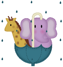 Giraf og elefant i paraply