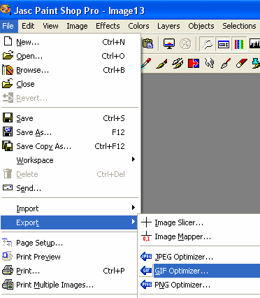 Klik p: File / Export / Gif optimizer... 