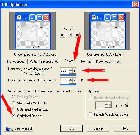 Klik p fanen 'Color' og vlg disse indstillinger