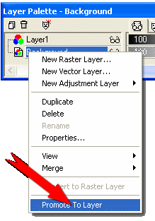 Højreklik på laget Background og vælg Promote to layer